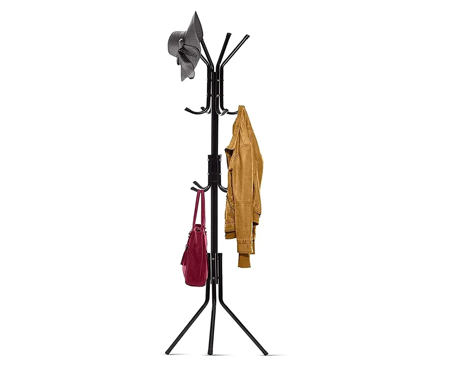 Standing Metal Coat Rack Hat Hanger 8 Hook Silver Hangers Robe Clothes
