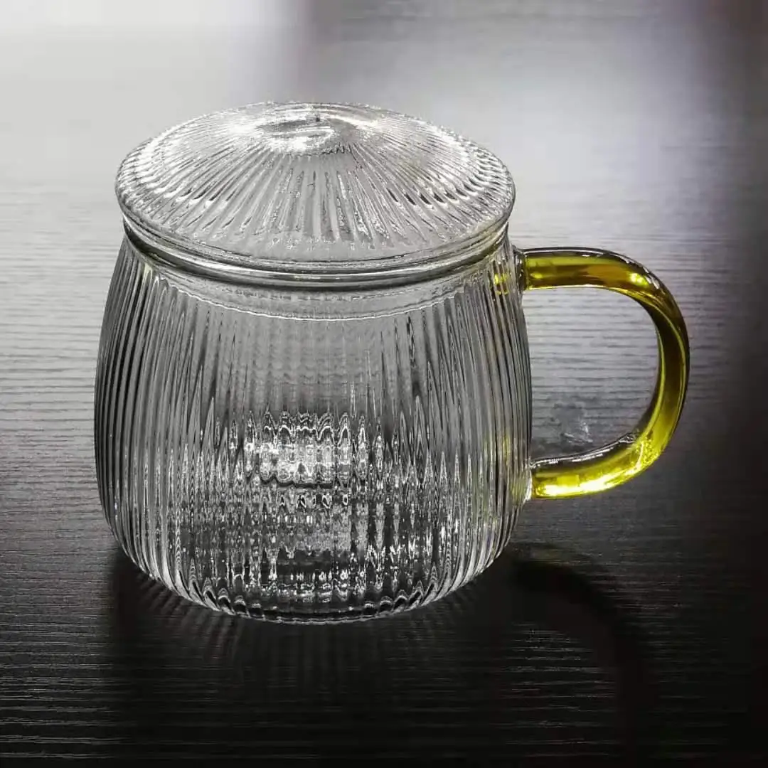 400ml ribbed glass tea cup tea mug with infuser