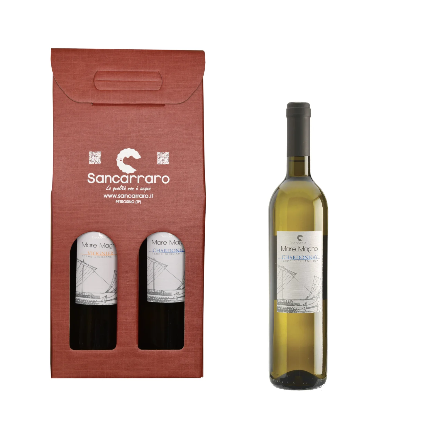 Подарочная коробка с частным лейблом-элегантная упаковка винами Шардоне и вионьеру Сделано в Италии белое вино