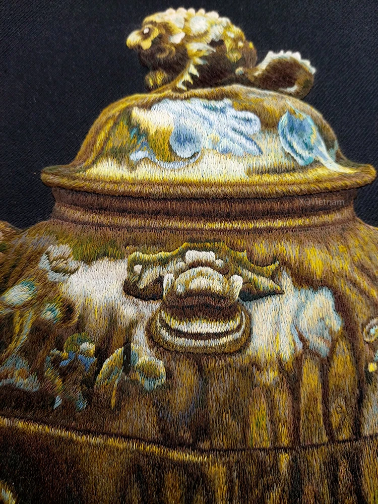Traditional Style The Antique Jar 21 Still Life Hand Embroidery Paintings on Thread Silk Cotton