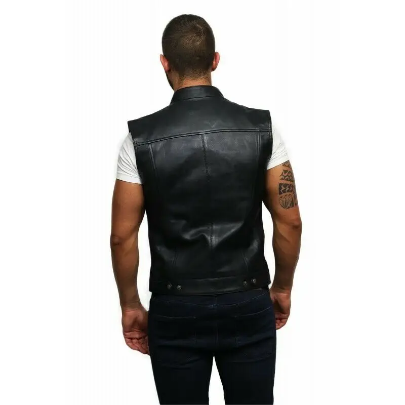 Индивидуальный кожаный жилет Байкерский мотоциклетный мужской клубный стиль классический байкерский черный