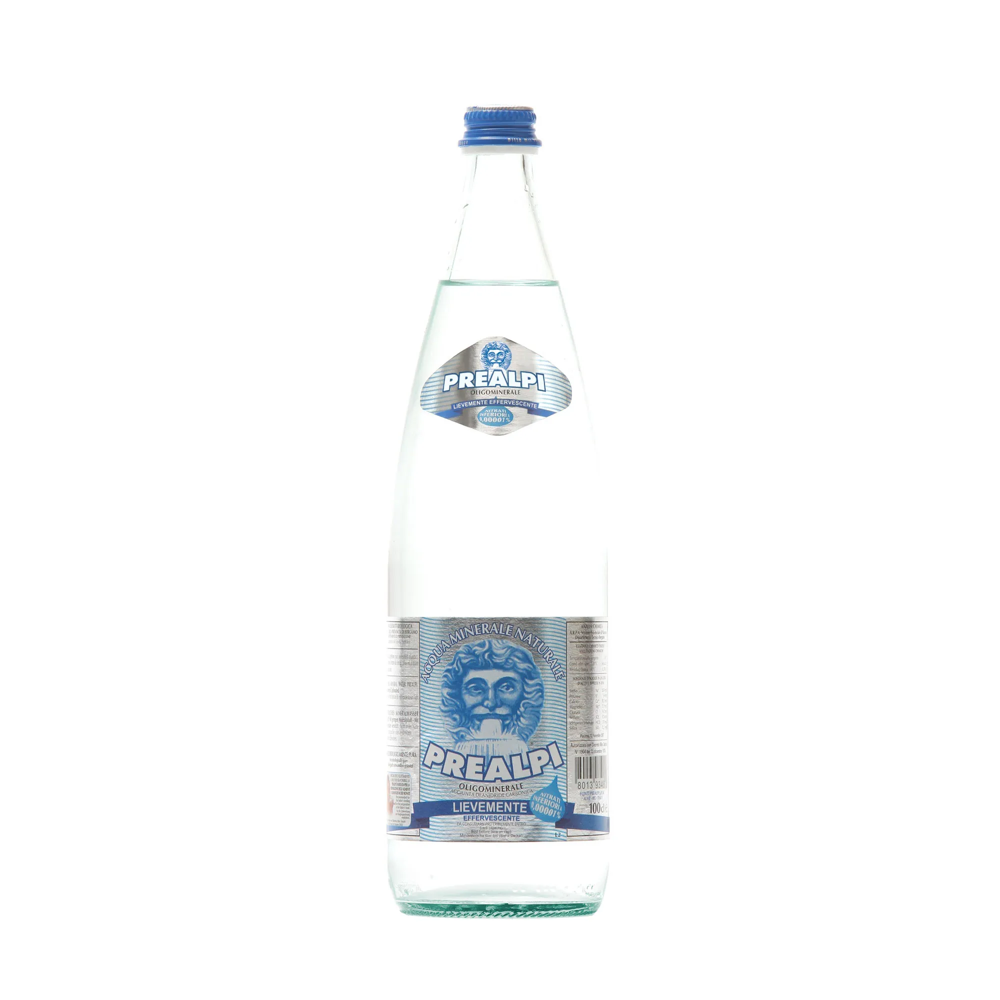 
cl. 100 Prealpi glass bottle SLIGHTLY SPARKLING water Natural Mineral water 