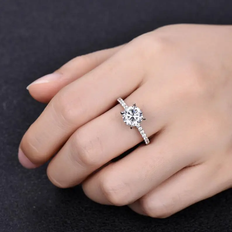 7mm Round Shape CZ Diamond Wedding Band Cubic Zirconia Solitaire Ring 925 Sterling Silver Engagement Promise