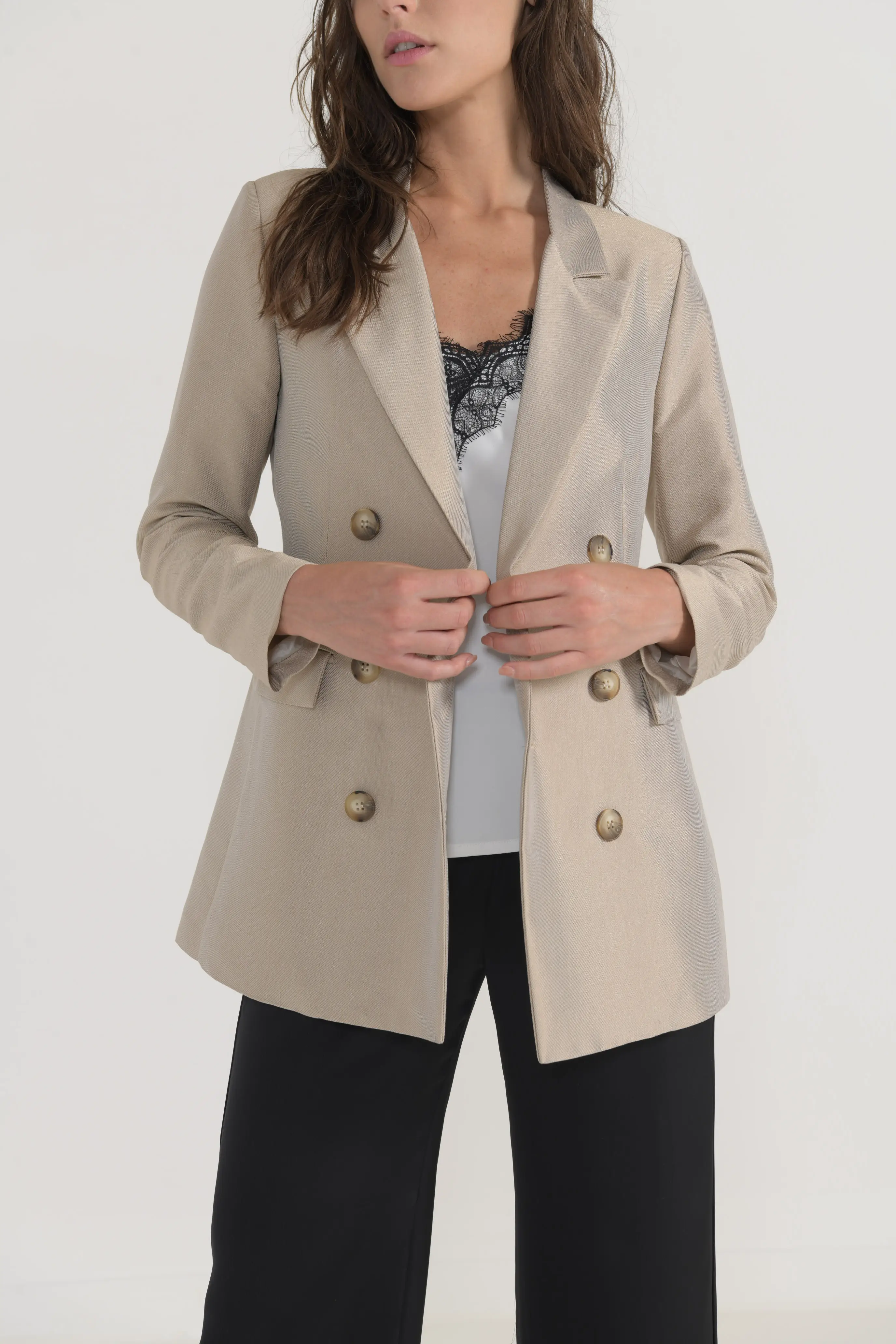 Italian Beige-Coloured Double-Breasted Jacket | Women Fashion | Made in Italy