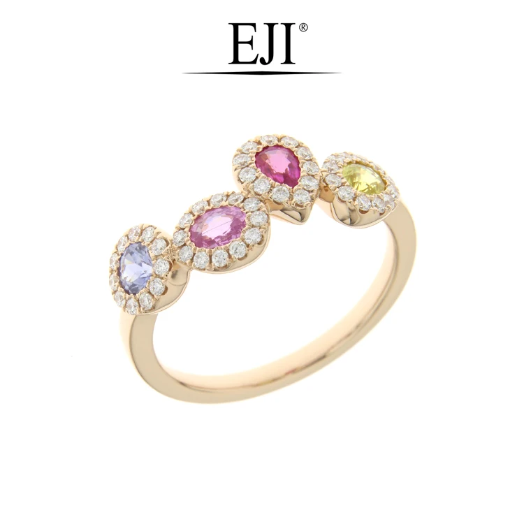 18K 750 Rose gold Yellow Sapphire Pink Sapphire Sapphire Diamond Ring for Daily Wear Smart Causal look