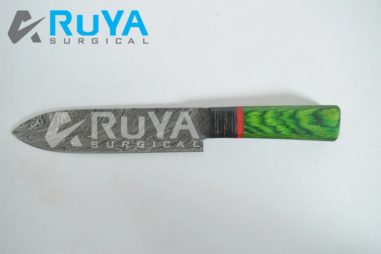 Kitchen Chef Tools Damascus Knives Hand Forged Custom Handmade Sharp Blade Damascus Steel with Leather Sheath CE Stainless Steel