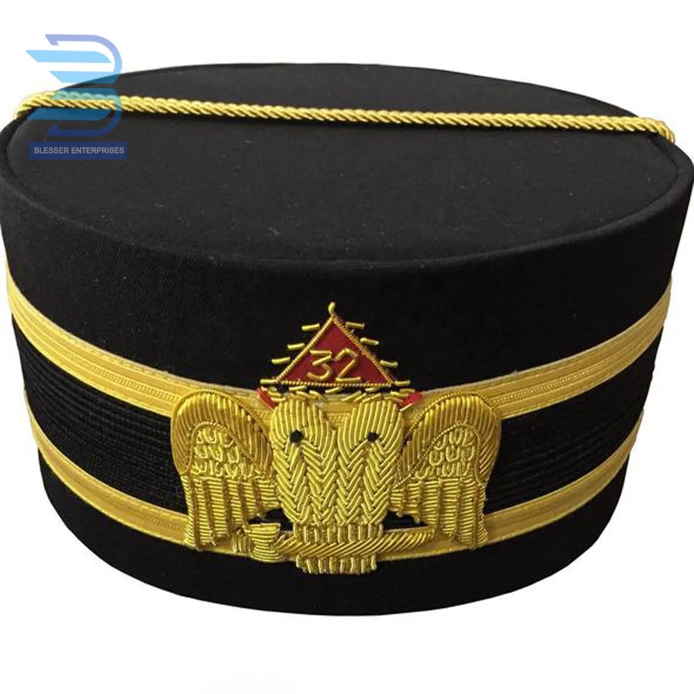 Masonic Knights Templar Black hat with Double Gold Braid Crown hat