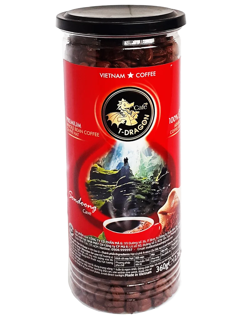 Vietnam MEDIUM ROAST Sugar-Free Can (Tinned) 360GR CAFE T-DRAGON - PREMIUM WHOLE BEAN - ARABICA COFFEE BEAN