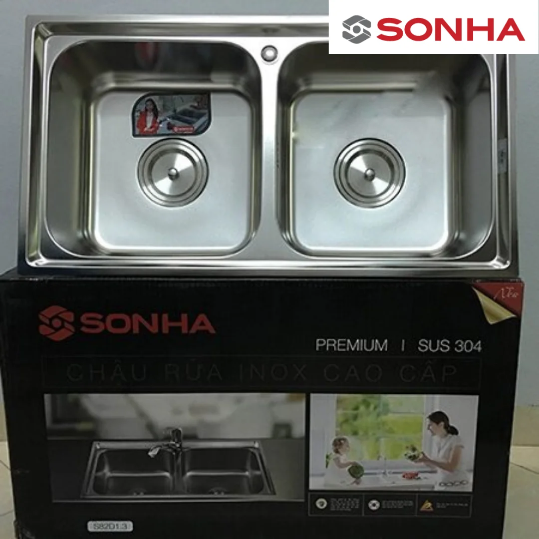 Double bowls stainless steel monolithic pressed sink made in Vietnam High quality