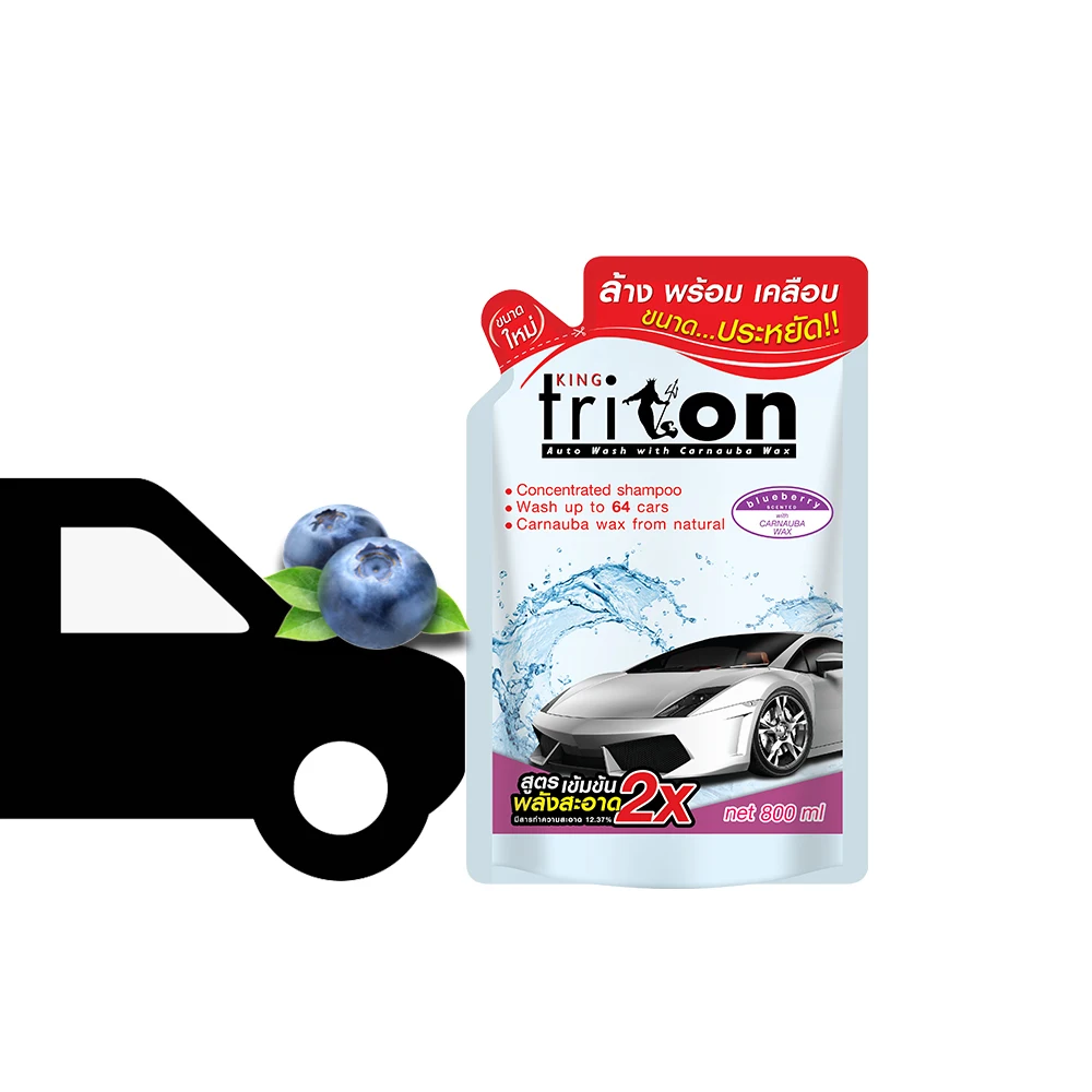 No.1 Car Care in Thailand Wholesale Price of King Triton Effective Car Shampoo 2in1 Wash and Wax 800ml (Refill) Lemon Scent
