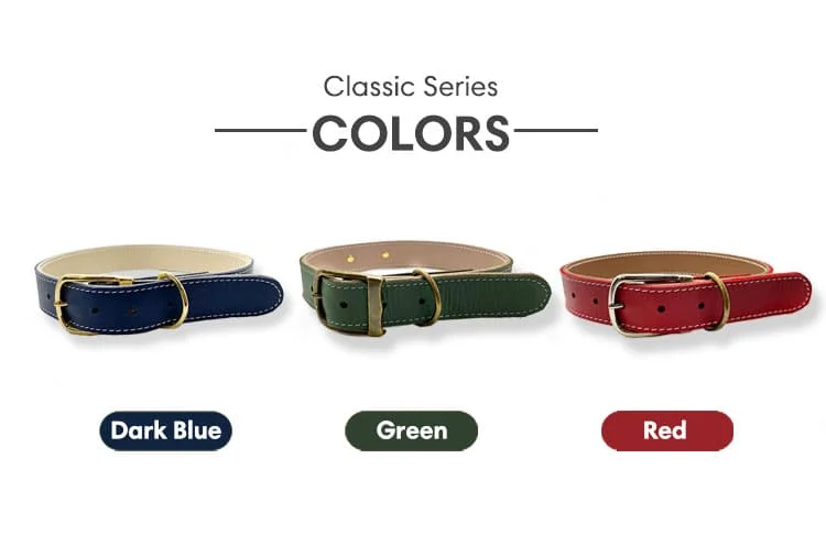 Classic Color Adjustable Comfort Pets Collar Rawhide Leather Double Layer Real Leather Training Dog Collar Set For Dogs