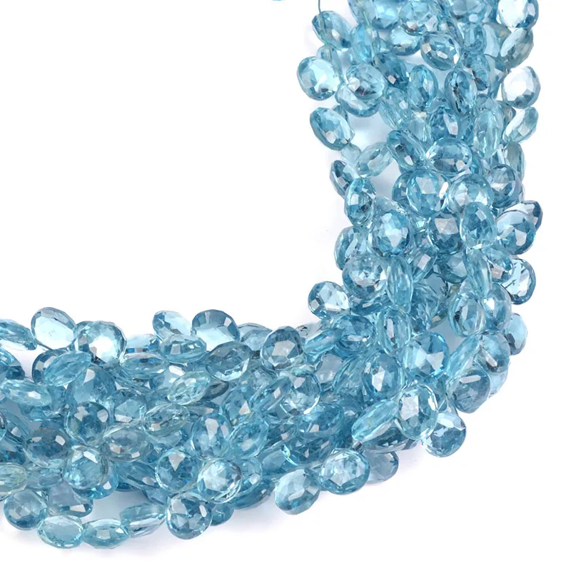 Оптовая продажа, граненые бусины с голубым топазом в форме сердца из драгоценных камней, высококачественные бусины с голубым топазом