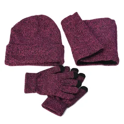 Winter Hat Scarf Glove Set Warm Knit Lined Fleece Beanie Scarf Touchscreen Gloves Winter Cuffed Wool Hat Set for Man Woman