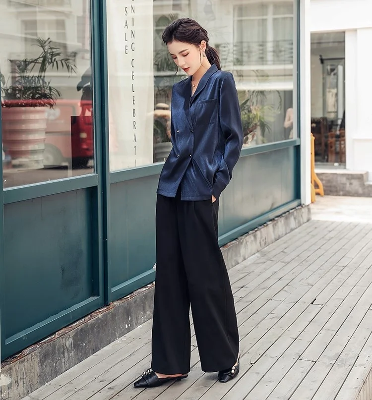 
2020 Wholesale Latest Design French Suit V-neck Satin Long-sleeved Design Shirts Women Western Style Office Wear Blouses 