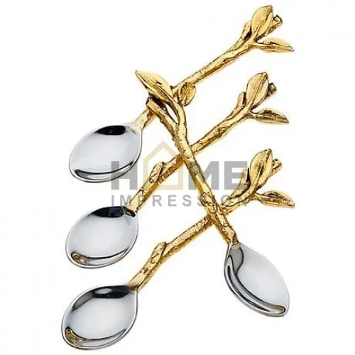 Set Of 2 Flower Branches Metal Cutlery Set Gold Color Handle Cherry Blossom Luxury Flatware Set High Quality In Affordable Price