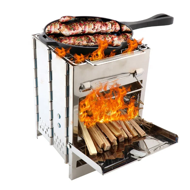Square wood stove Outdoor Barbecue Stove Portable Lightweight Stainless Steel Camping