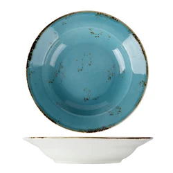 Good Quality 8' Deep Ceramic Soup Plate, Factory Wholesale Blue Color Serving Bowl