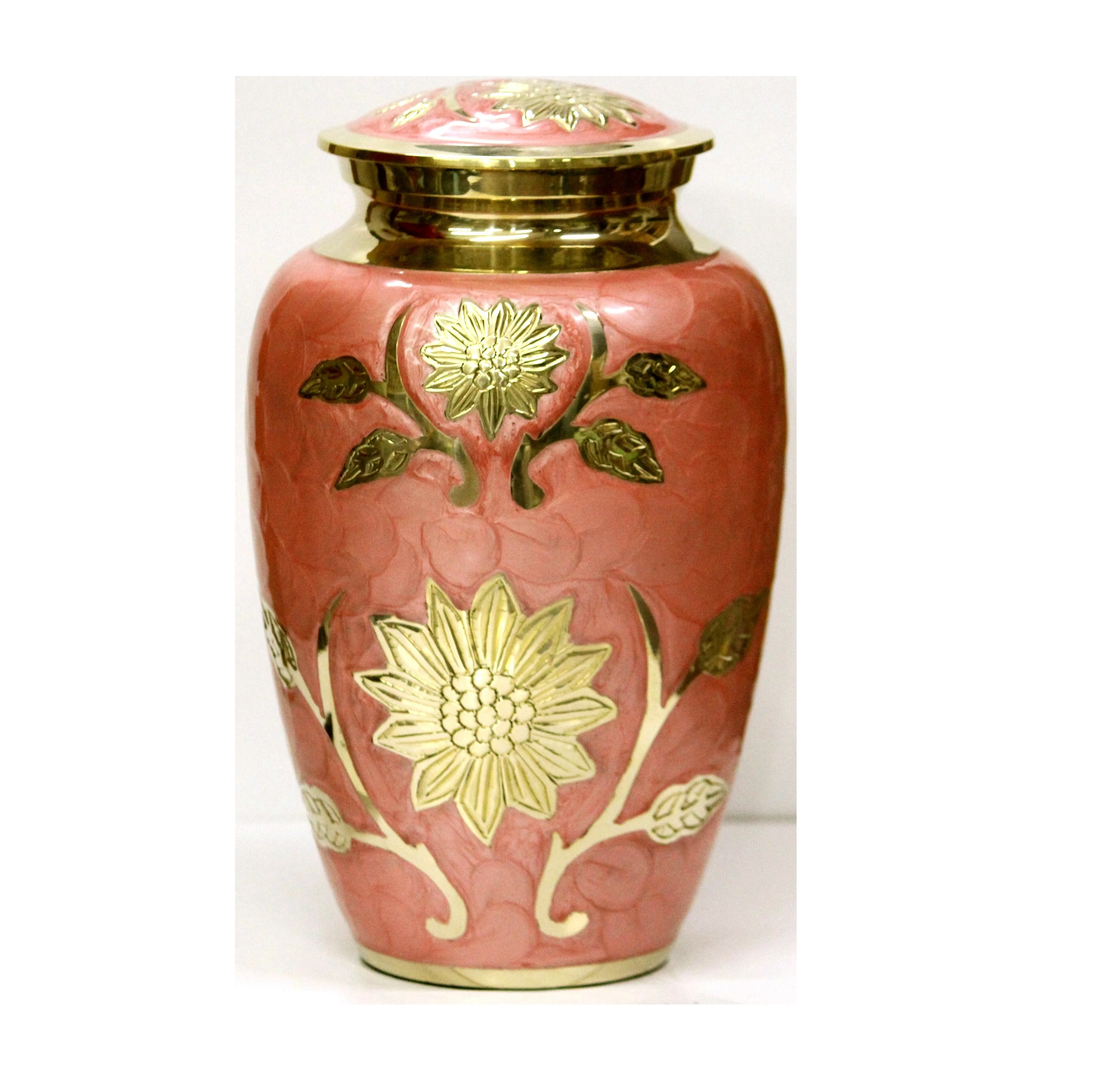Stylish Design Adorable Pink with sunflower Brass Cremation Urn for human ashes Direct From Manufacture