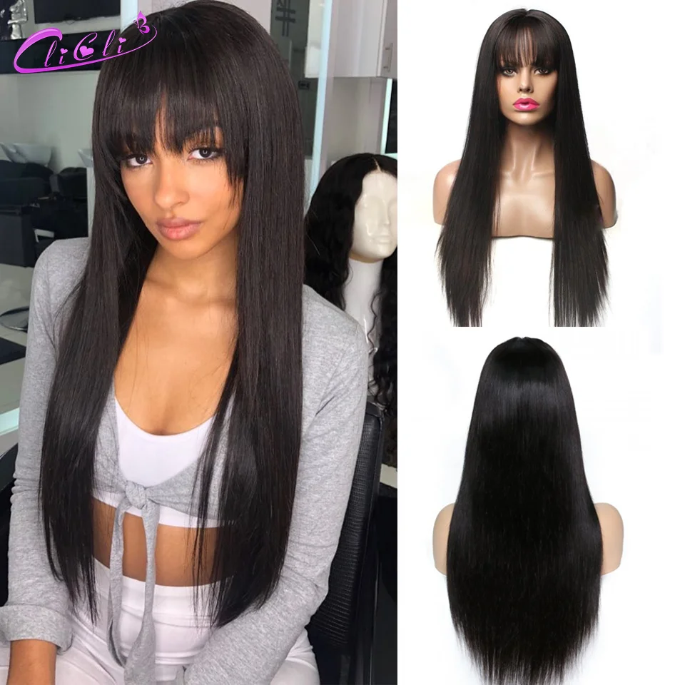 Wholesale Dropshipping Glueless 26 Inch Lace Wig For Black Women Brazilian Weaves And 250% Density Long Human Hair Wig With Bang