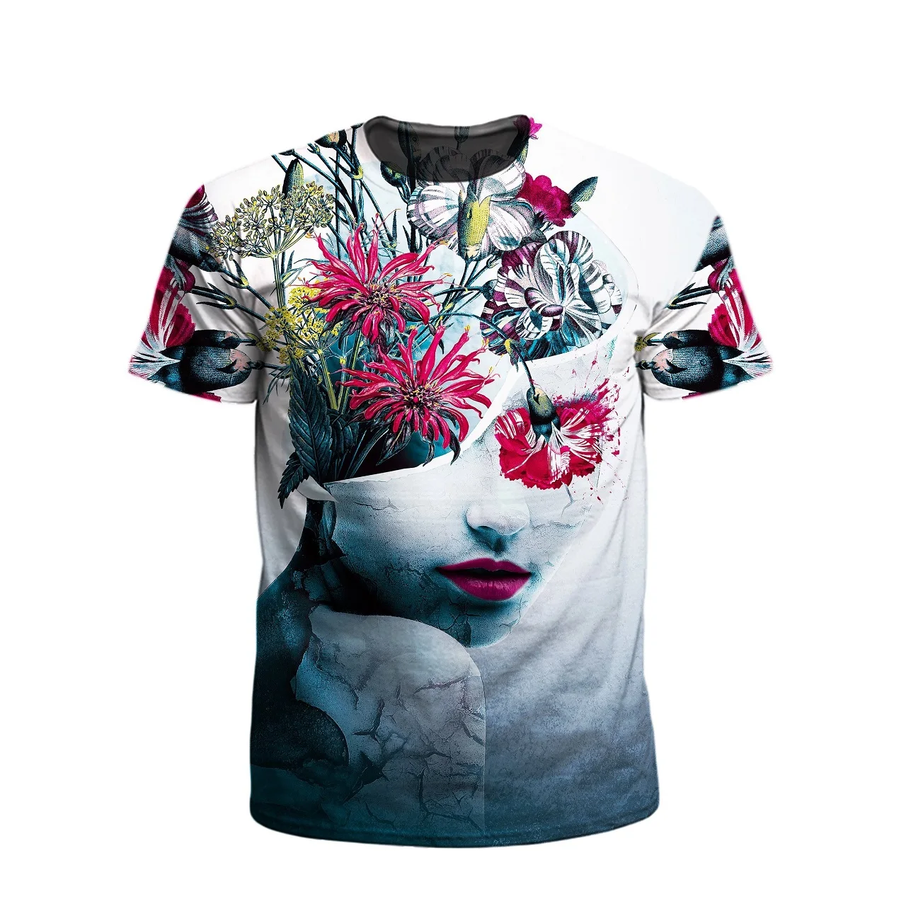 Футболка мужская из 100% хлопка с цветочным принтом круглым вырезом и коротким рукавом