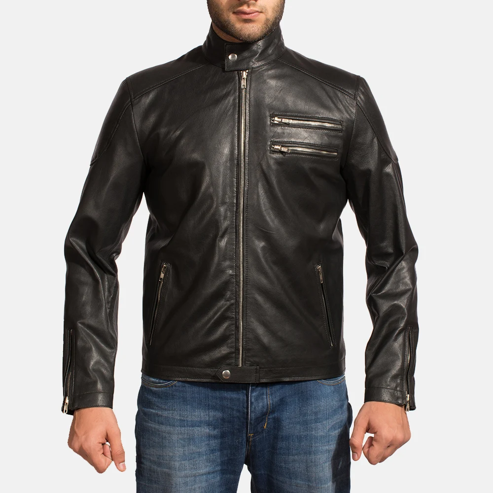 Onyx Black Leather Biker Jacket made by Genuine Cowhide for mens  women kids sheep Leather jacket cow leather jacket Goat