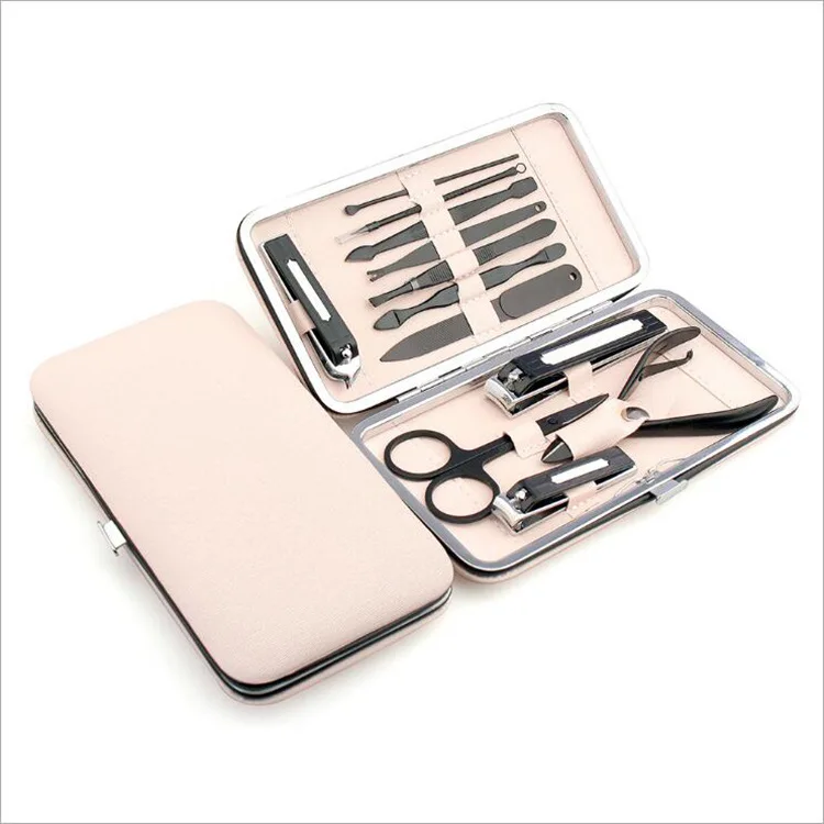 12 pcs manicure set nail clipper set for men and lady in pink PU case