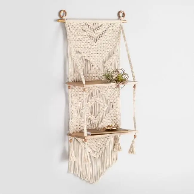 Handmade Two Layer Macrame Cotton Rope Wall Hanging Shelf from India