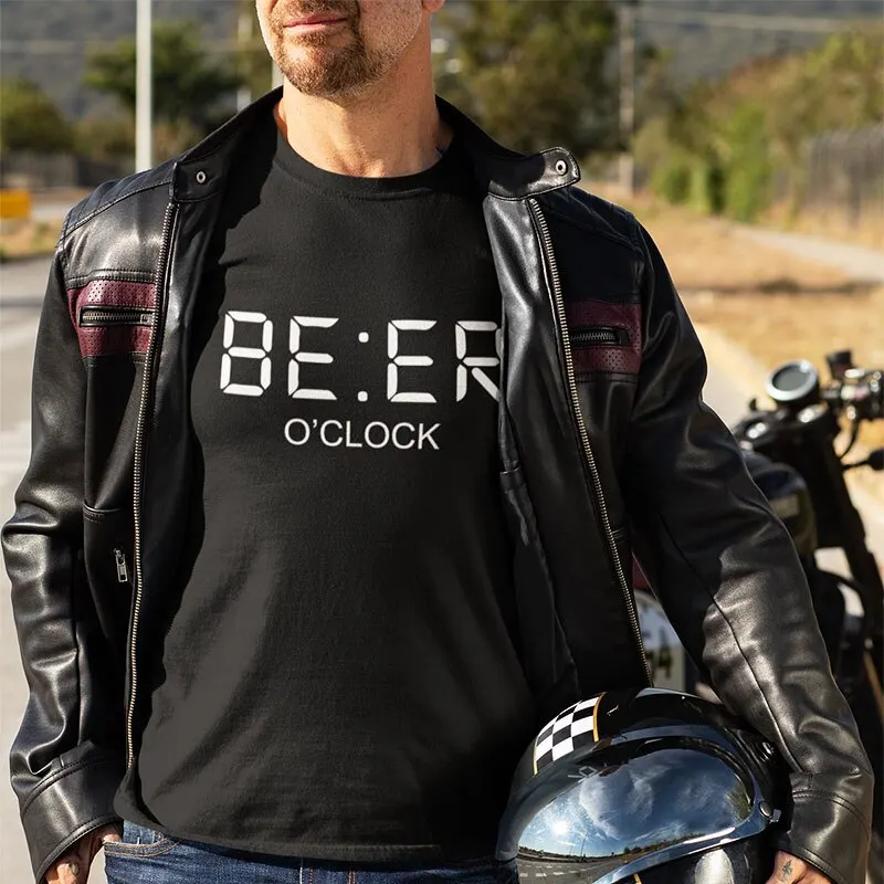 Beer Custom T shirt Clock Drink Creative Design Personality Short Sleeved Tees High Quality O-Neck 100% Cotton T-shirt EU Size