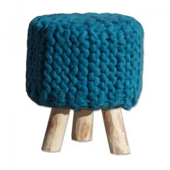 Denim new style Pouf cover Stool Hand Knitted Ottoman Footrest with Wooden Legs for Living Room From Top Listed Exporter