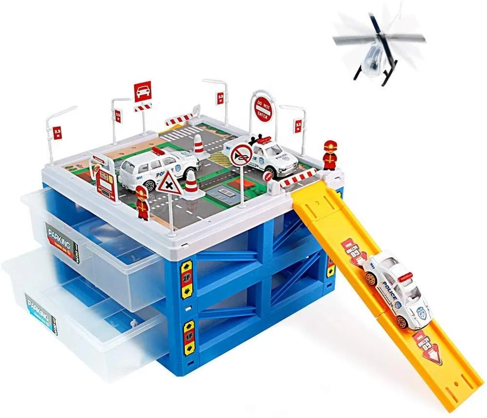 Deluxe police parking lot set toy car parking garage toys kids parking garage toy Box Gift