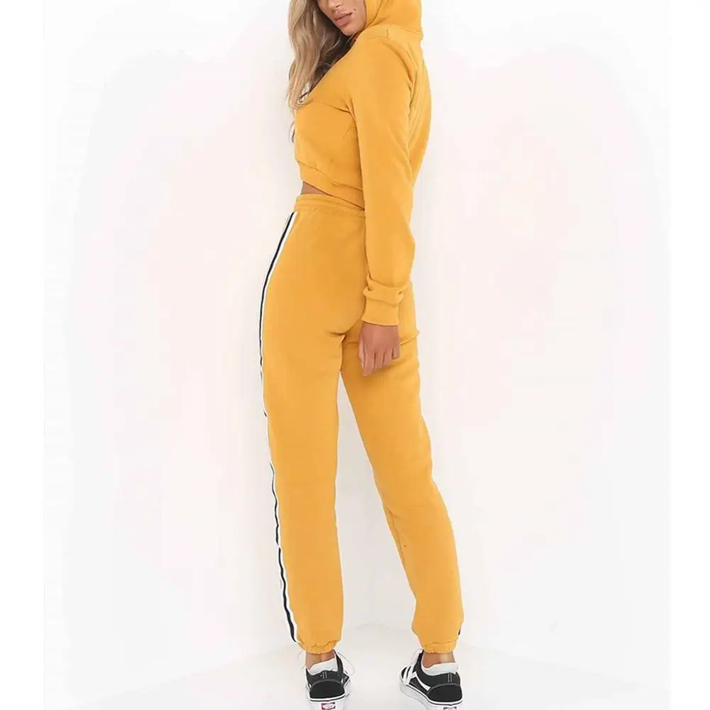 Women Tracksuit Set Long Sleeve Hooded Crop Top Sweatshirt + Pants Sport Jogging Suit Outfits
