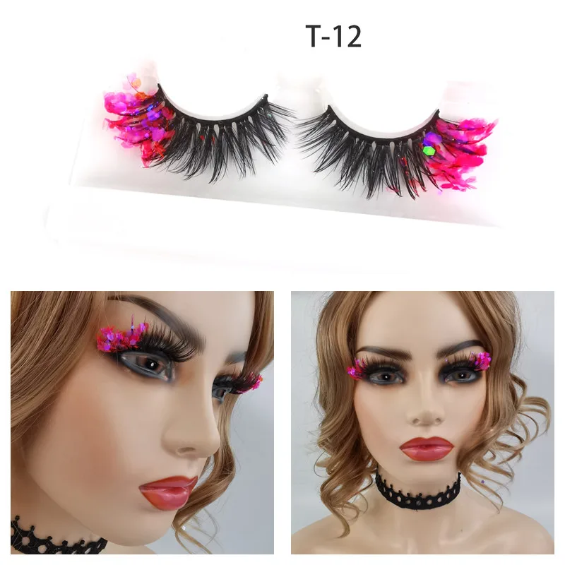 Luminous Dramatic glitter colored lashes Sparkle Shinning stars glow faux mink strip lashes party sequins false eyelashes