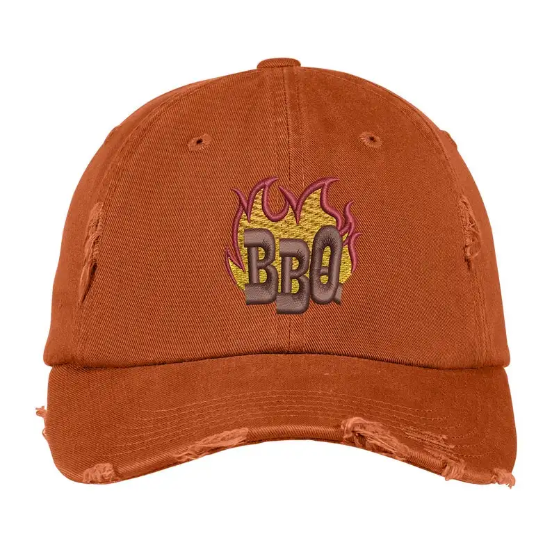 Custom Embroidery LOGO no minimum  Ink Stitch DT600 BBQ Barbecue Vintage Distressed Cotton Baseball Hats - 9 Colors