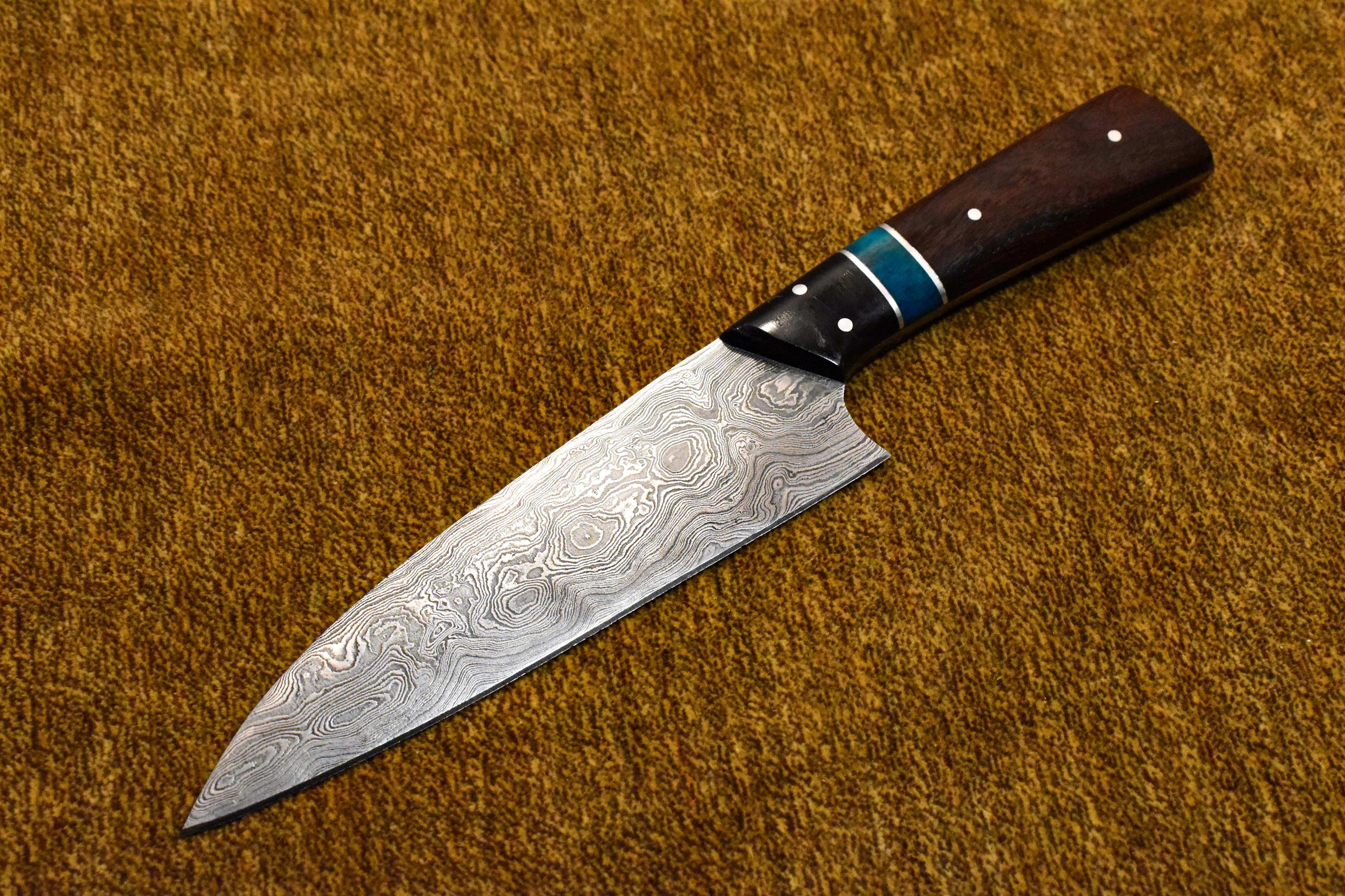 Поварской нож ручной работы из дамасской стали материал ручки розового дерева