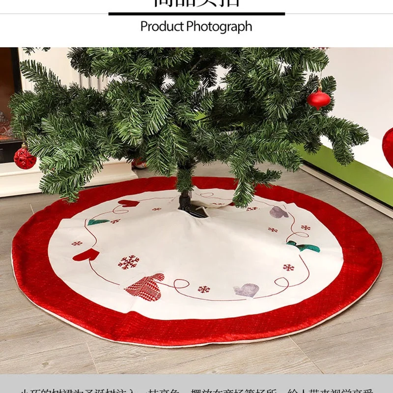 Xmas Decor Festive Christmas Supply Christmas Tree Skirt with Round Trim Snowflake Gloves Classic Tree Skirt Blanket