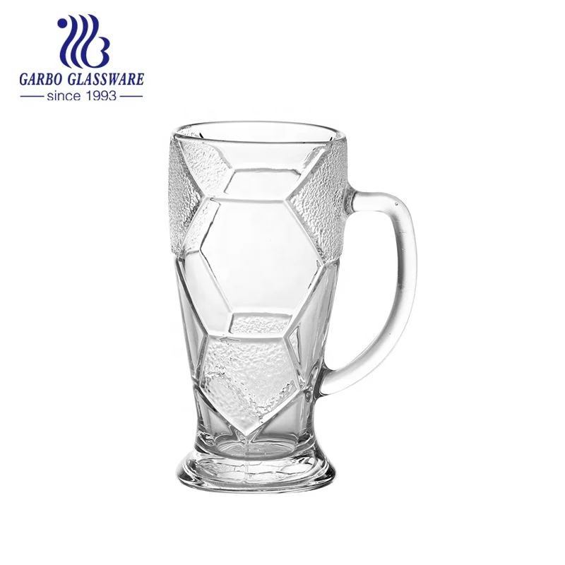 23OZ Transparent Large Size Engraved Football Design Beer Glass Mug Soccer Drinks Glass Cup with Handle Beer Mug China wholesale
