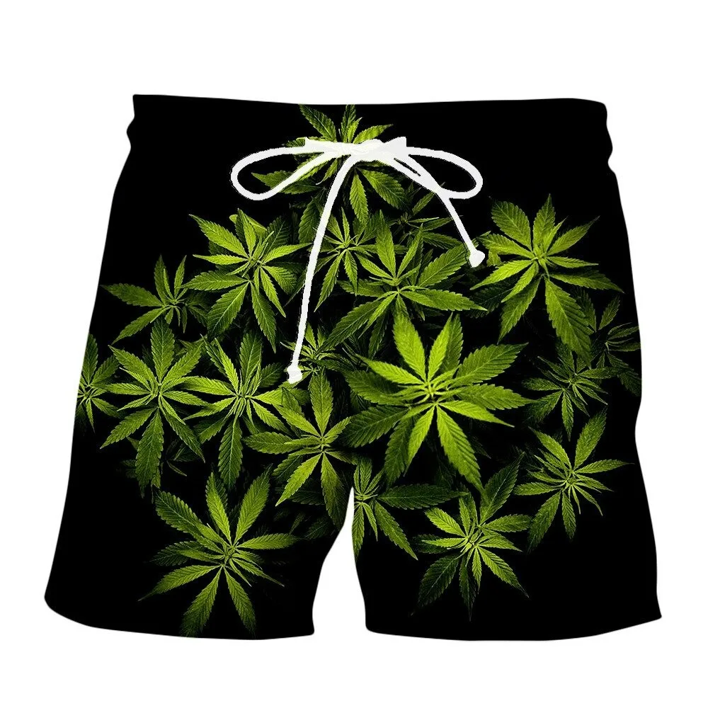 Best funny natural weeds cook fresh green weed leaves print 3d beach shorts cool man summer aesthetic swimsuit shorts dropship
