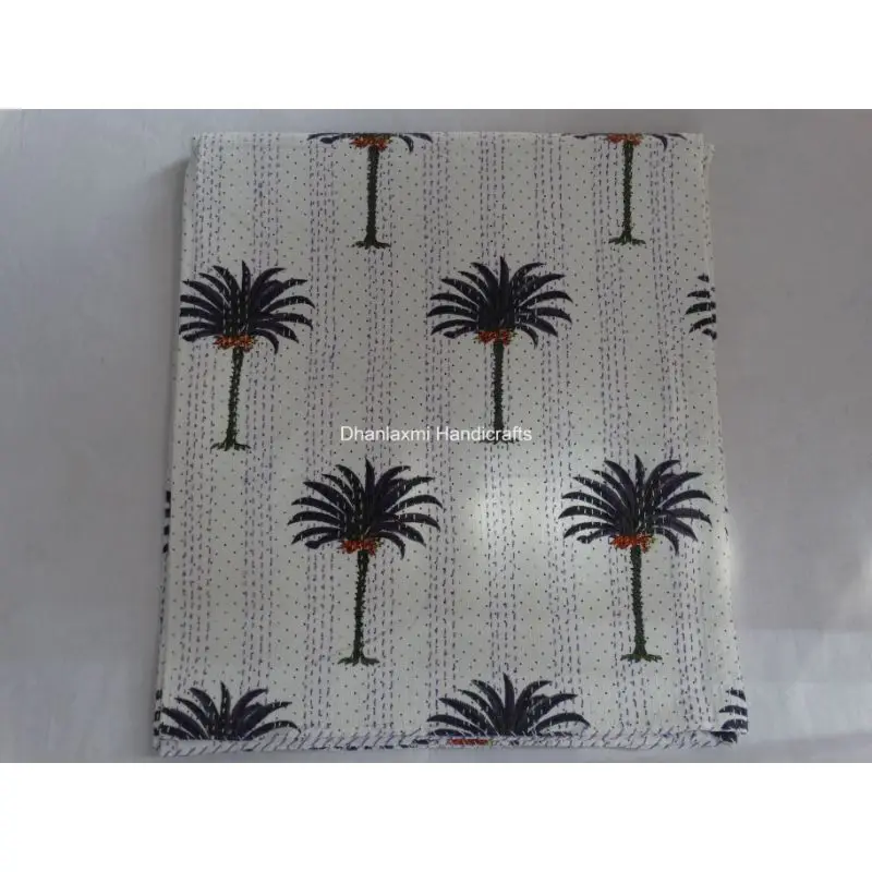Домашнее декоративное покрывало оптовая продажа красивое белое хлопковое ручной работы с пальмовым деревом одеяло Kantha индийское принтом Gudari