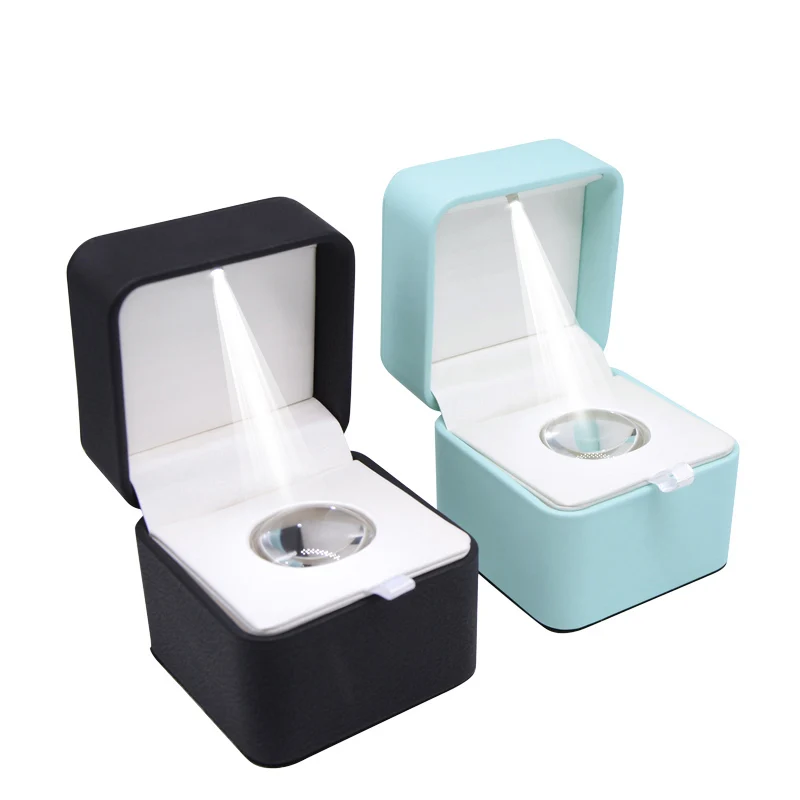Wholesale Luxury pu Leather Packaging Wedding Ring Led Jewelry Box For Ring