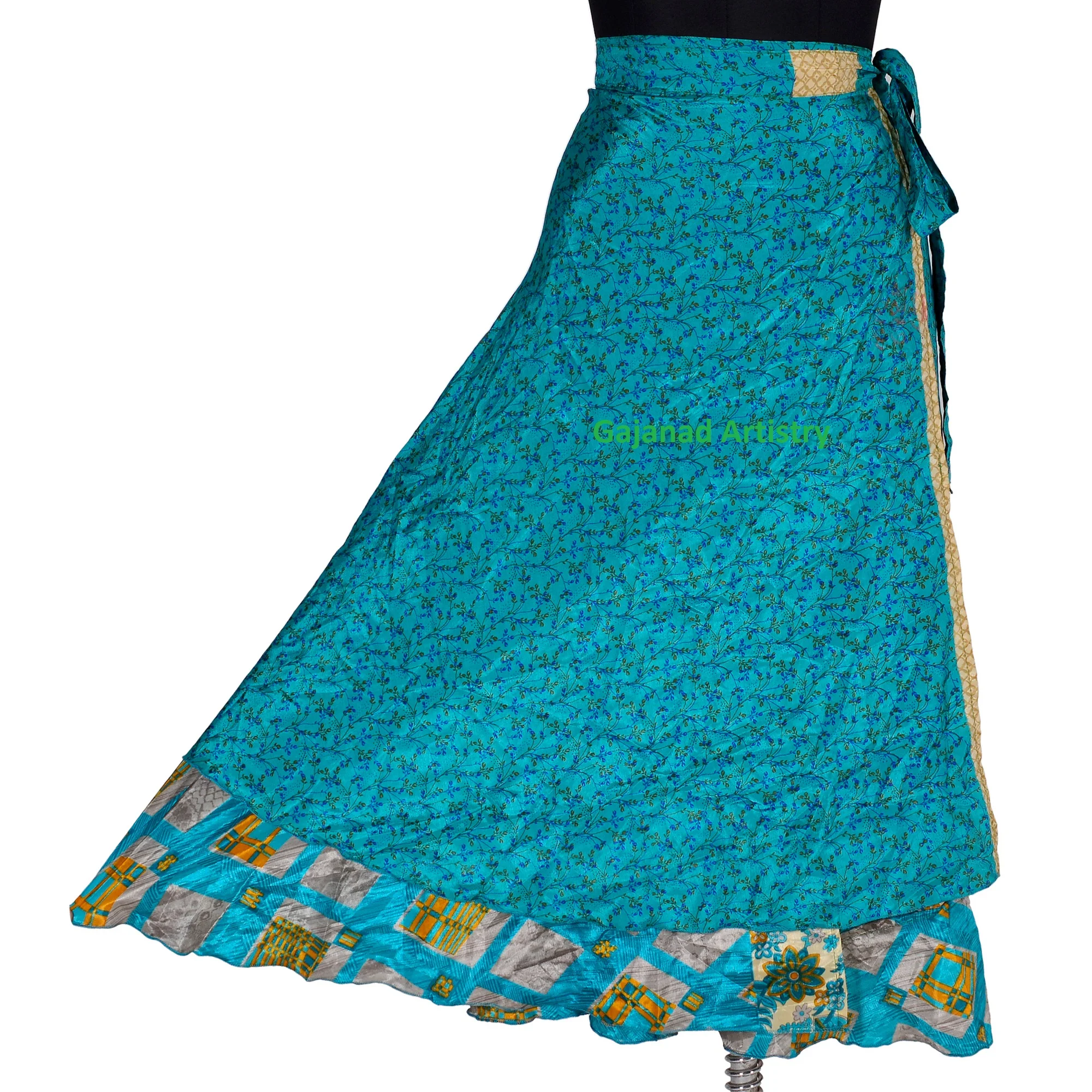 Винтажная шелковая Двусторонняя длинная юбка, винтажное шелковое длинное платье с запахом вокруг Длинной Шелковой сари, длинная юбка с запахом, двустороннее женское платье