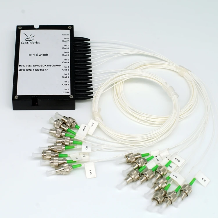 
8+1 Optic Switch Module FC/PC 1550nm Latch SMF 900um Optical Fiber Mechanical Switch 