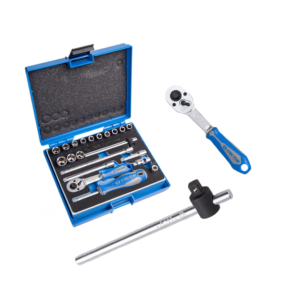 KING TONY Leading 21 PCS 6PT 1/4 Inch Socket Wrench Set Hand Socket Kit Taiwan 2524MRV
