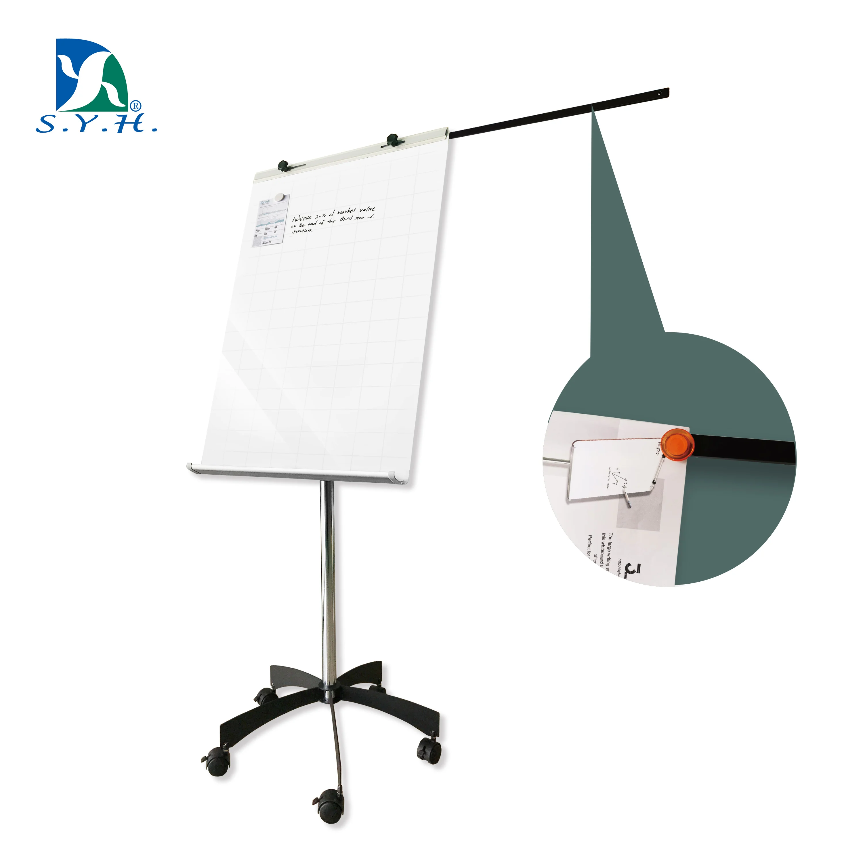 Strong Magnetic Tempered Mobile Glass Whiteboard Office Flip Chart