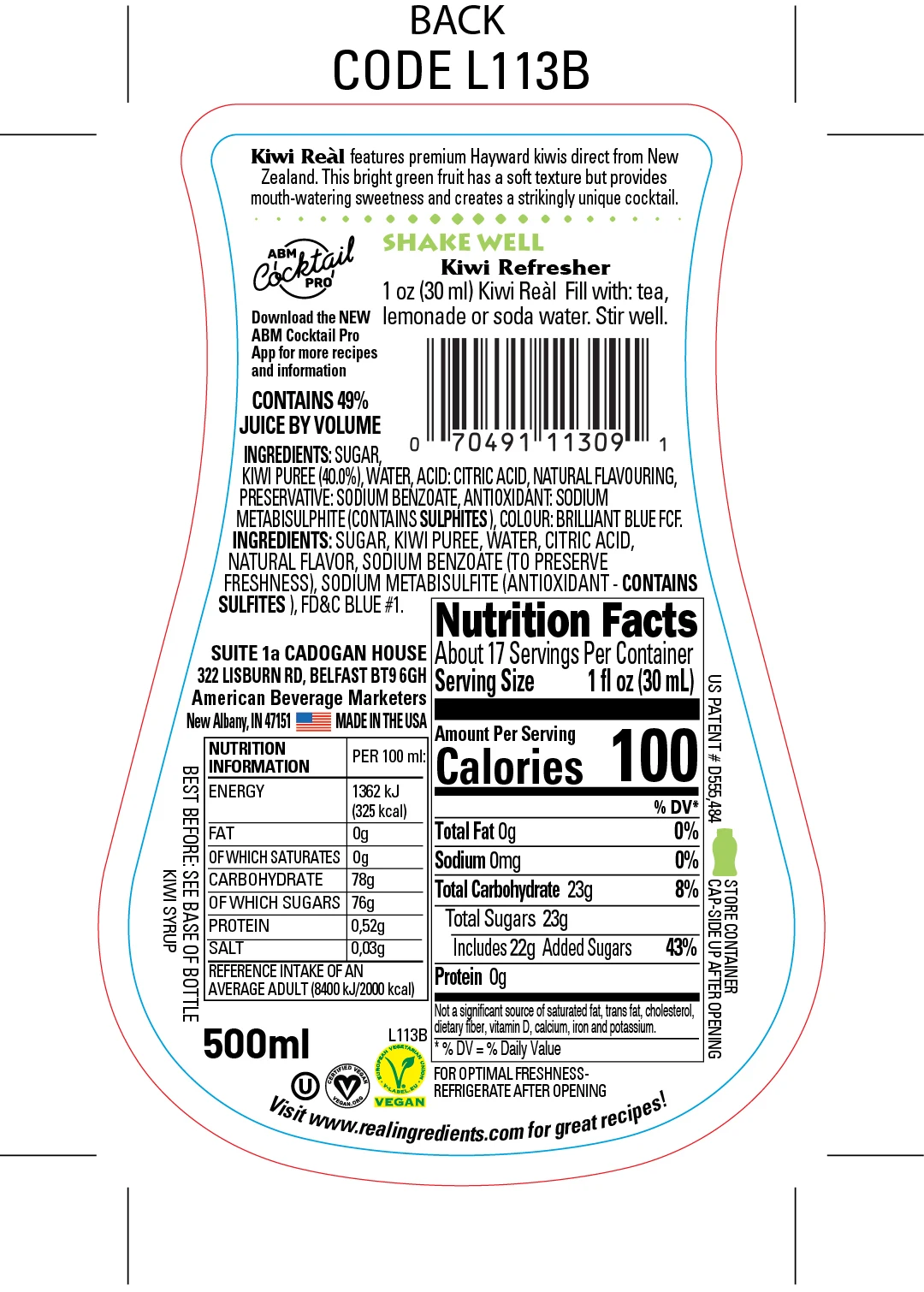  Kiwi Real-16 9 Fl. Унция. Готовые к использованию безалкогольных коктейль ингредиент