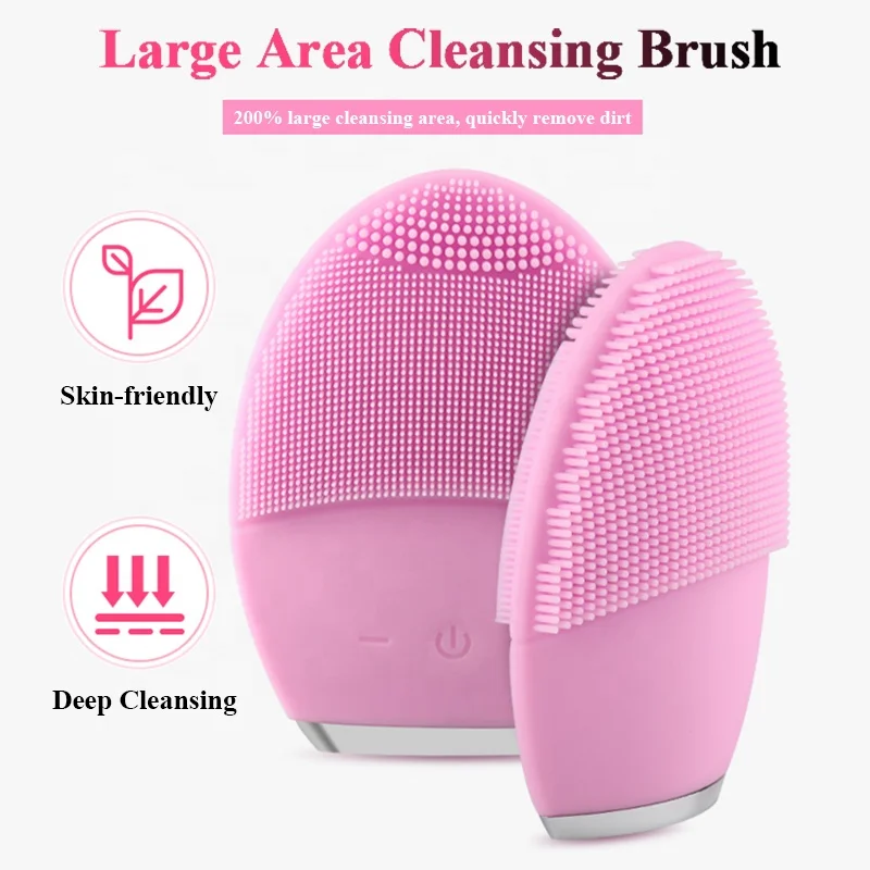  Double Sided Rechargeable Waterproof Electric Sonic Face Cleansing Brush Silicone
