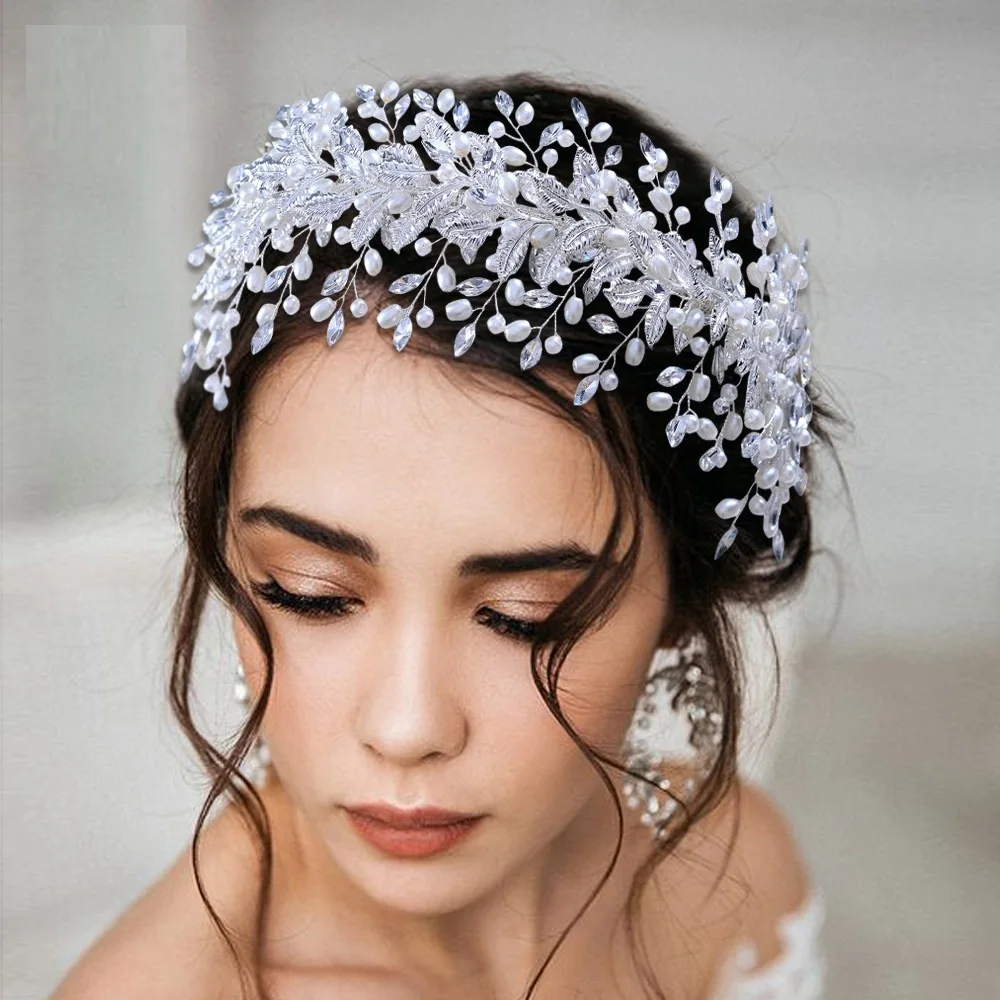 Luxury Rhinestone Wedding Headbands Glass Tiara Crystal Headpiece Bridal Hair Accessories Sliver Golden Headband