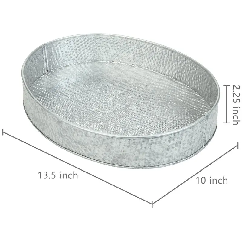Galvanized Oval Serving Tray Galvanized Decorative Wine Tray Manufacturer of Galvanized Handmade Serving Tray