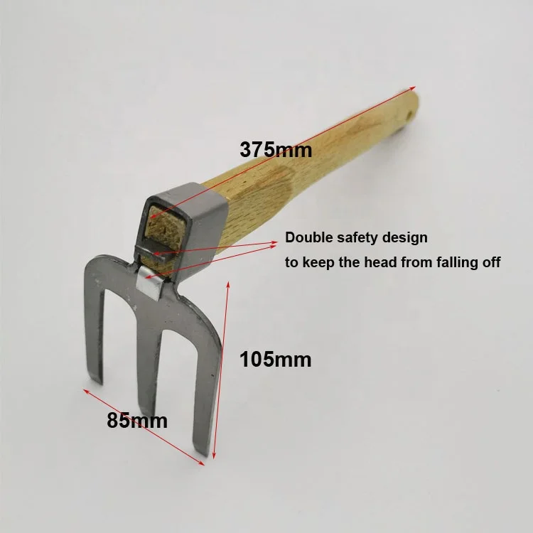 
high quality three tooth steel garden fork hoe with handle 