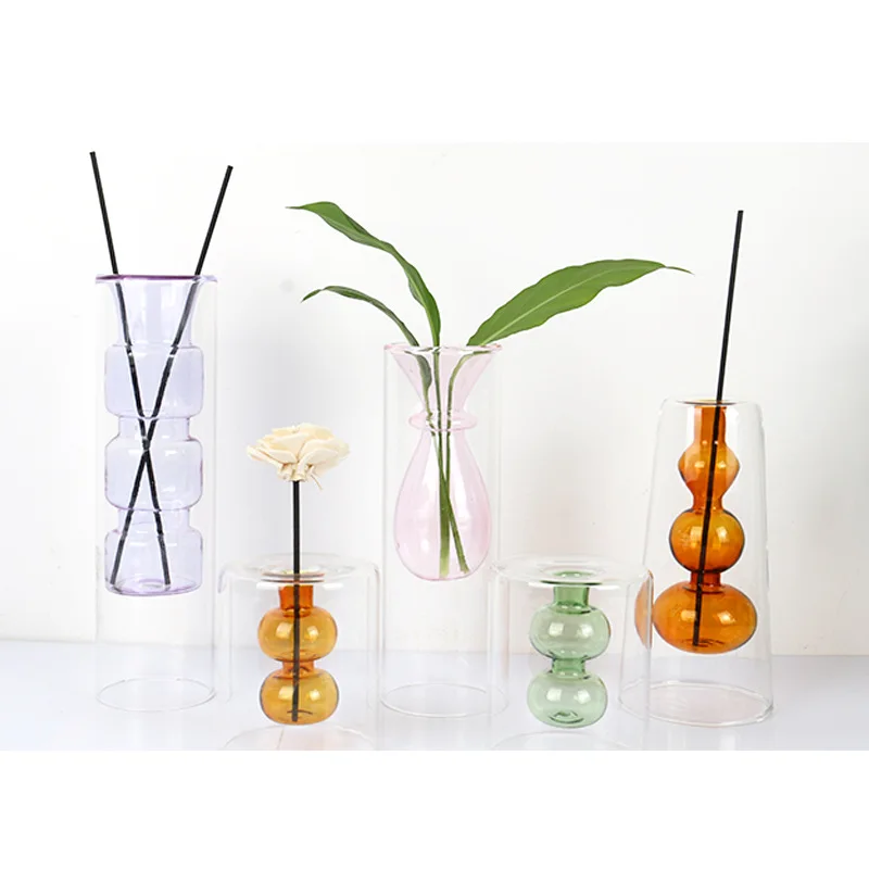 Custom Nordic INS Creative Glass Flower Pot Hand-made Aromatherapy Double-layer Hydroponic Glass Vase