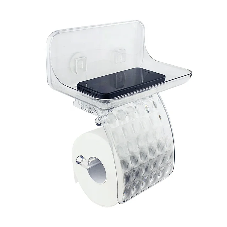 Factory Direct Self Adhesive Toilet Paper Rack With Phone Station Tray Roll Holder Toilet Paper Holder with Shelf